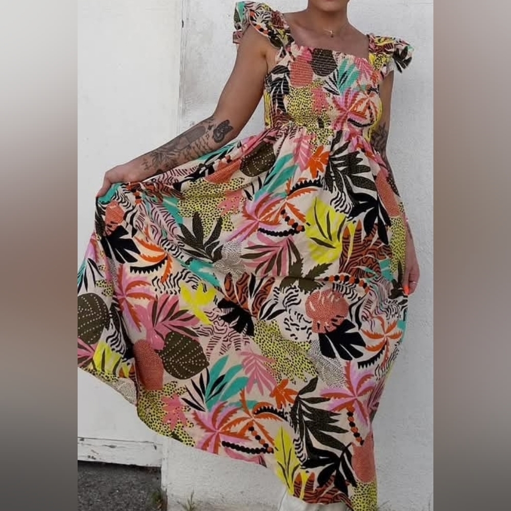 Colorful Tropical Print Women's Dress